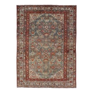 Antique Persian Malayer With All-Over of Herati Design in Red and Blue For Sale