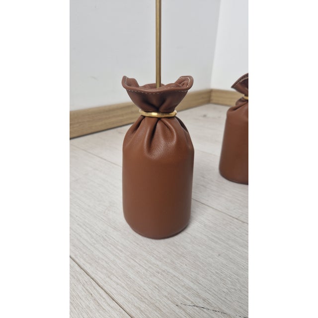 Brass and Blue Leather Doorstops attributed to Luigi Caccia Dominioni for Azucena, 1980s, Set of 2 For Sale - Image 6 of 11