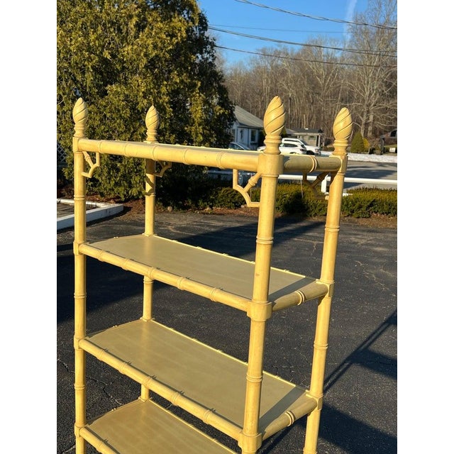 Palm Beach Regency Yellow Faux Bamboo Etagere Bookcase For Sale - Image 9 of 18
