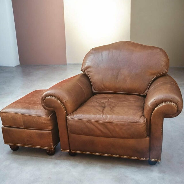 Modern Experience the Pinnacle of Classic Comfort With Premium Hancock & Moore Leather Club Chair & Matching Ottoman For Sale - Image 3 of 10