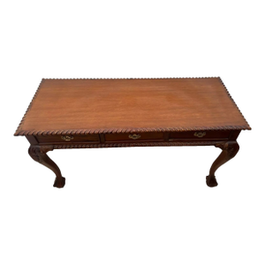 1920s Antique Chippendale Sofa Table Console Carved Ball Claw Legs Three Drawers