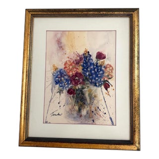 Vintage Floral Still Life Watercolor, Signed For Sale