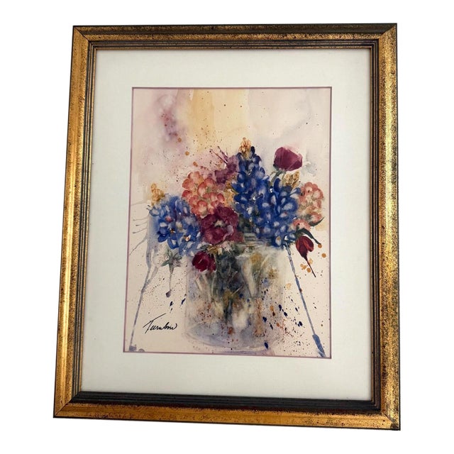Vintage Floral Still Life Watercolor, Signed For Sale