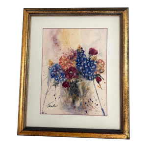 Vintage Floral Still Life Watercolor, Signed