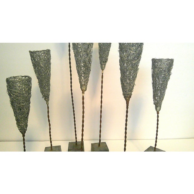 MCM Tage Andersen Brutalist Welded Wire Woven Mesh Candle Cones on Block Bases Style /7 For Sale In Dallas - Image 6 of 10