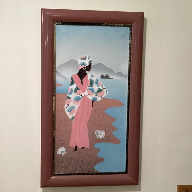 Mid 20th Century Vintage Original African Woman Painting on Canvas Signed by Artist, Framed For Sale - Image 10 of 12