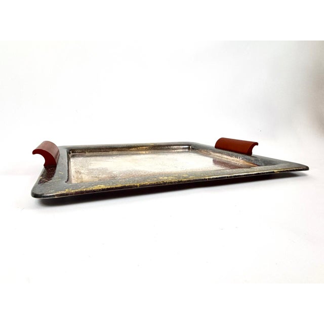 Bauhaus Art Deco Silver Plated Serving Tray with Bakelite Handle from František Bibus & Son, 1930s For Sale - Image 3 of 12