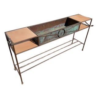 Vintage Iron + Copper Planter Console by Charleston Forge For Sale