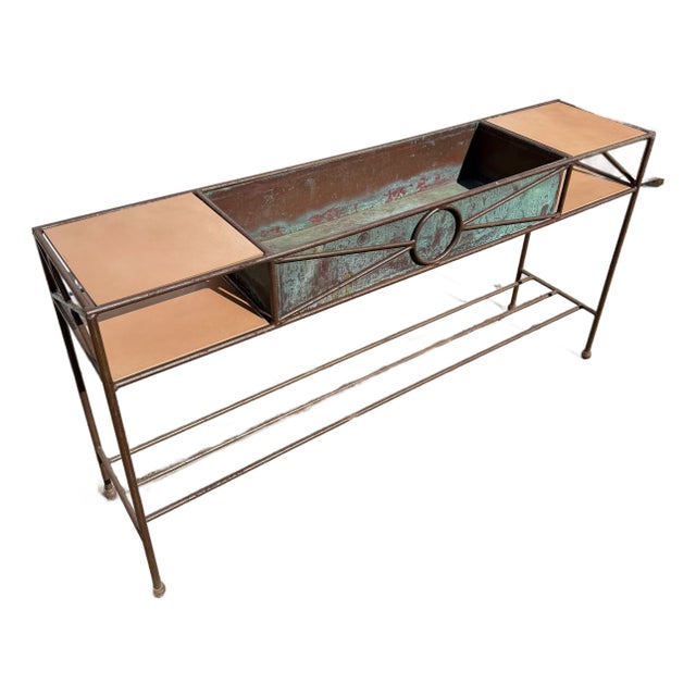 Vintage Iron + Copper Planter Console by Charleston Forge For Sale