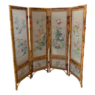 Oriental Four-Panel Room Divider in Bamboo Wood, 1950s For Sale