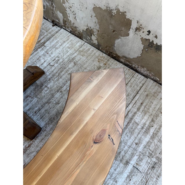 Vintage Round Oak Table and Benches, 1950s, Set of 3 For Sale - Image 17 of 18