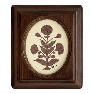 Hand-Painted Jaipuri Brown Floral Motif Painting, Framed For Sale