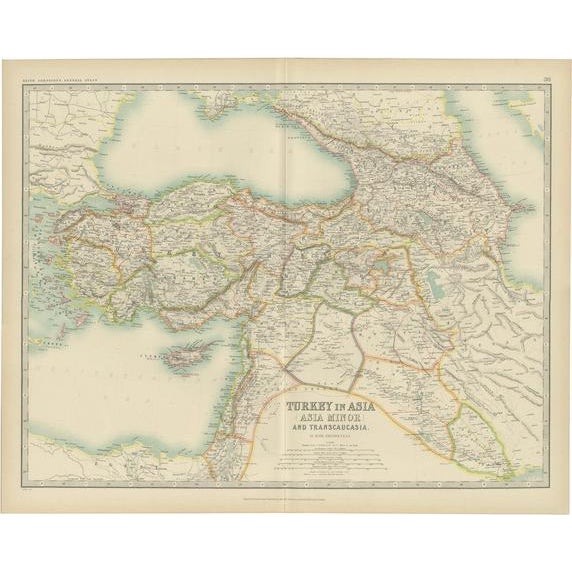 1900 - 1909 Antique Map of Turkey in Asia by Johnston, 1909 For Sale - Image 5 of 5