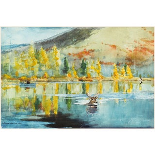 1889 Vintage Fall Landscape Art Print With Deer by Winslow Homer - 12" X 8" For Sale