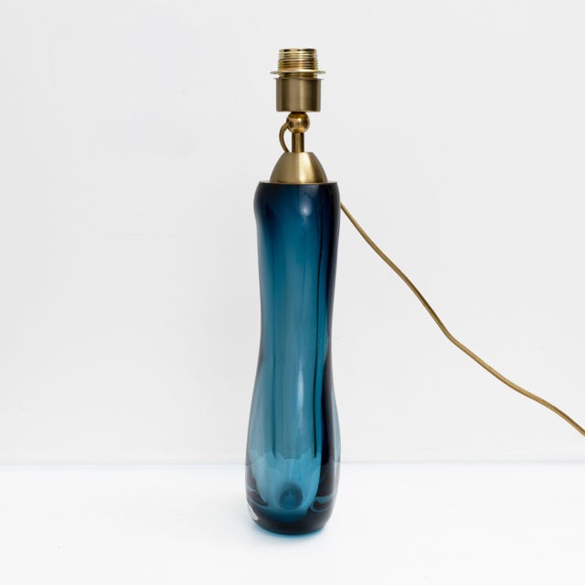 2000 - 2009 Mid-Century Modern Italian Blue Murano Sommerso Glass Table Lamps, 2000, Set of 2 For Sale - Image 5 of 8