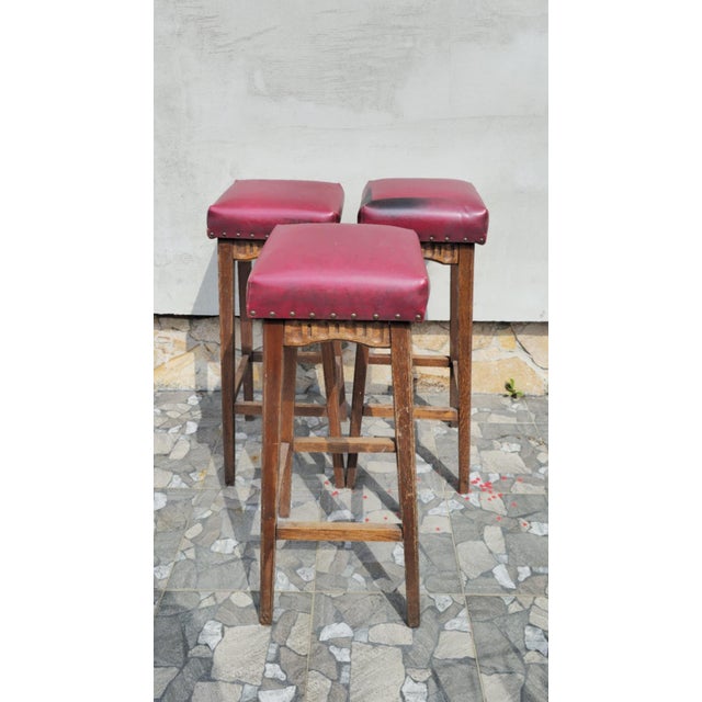 Brown Vintage Wooden Stool, 1970s For Sale - Image 8 of 8