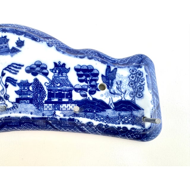 Blue Vintage Blue Willow Transferware Wall Rack Key Holder With Metal Pegs For Sale - Image 8 of 9