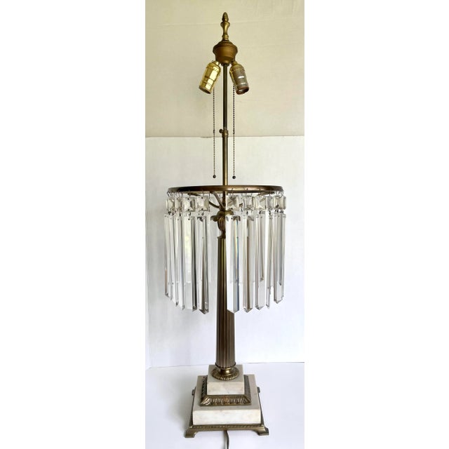 1950s Hollywood Regency Crystal Brass and Marble Statement Lamp For Sale - Image 9 of 12