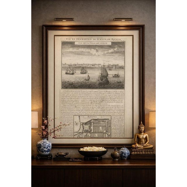 Antique view of surat & plan of batavia — voc india & indonesia, chatelain, c.1719 this finely engraved early 18th-century...