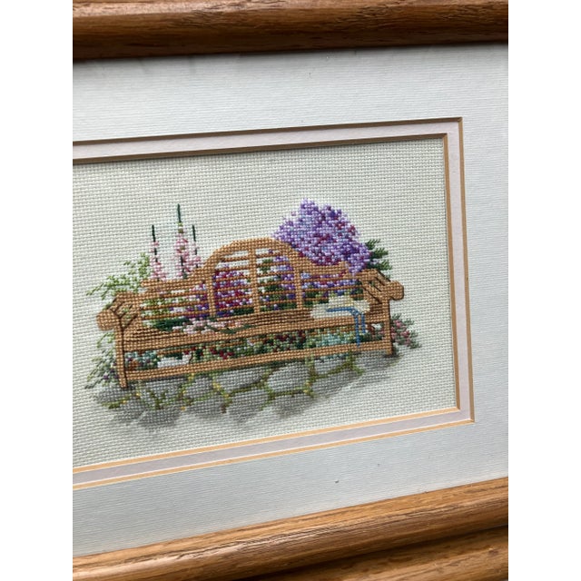 Traditional 1980’s 3 Traditional Cross Stitch Needlepoint Garden Pictures Framed-Set of 3 For Sale - Image 3 of 5