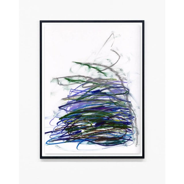 Dense gestural strokes build up in layers of rich hues and texture in this energetic abstract piece. Unframed Pigment...