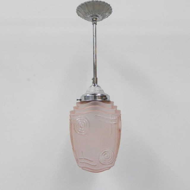 Art Deco Hanging Lamp with Pink Glass Shade, 1930s For Sale - Image 16 of 17