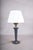 Navy Blue Leather and Brass Table Lamp with Pleated Shade, 1950s For Sale - Image 4 of 18