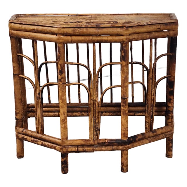 Mid Century Burnt Bamboo Demi-Lune Table For Sale