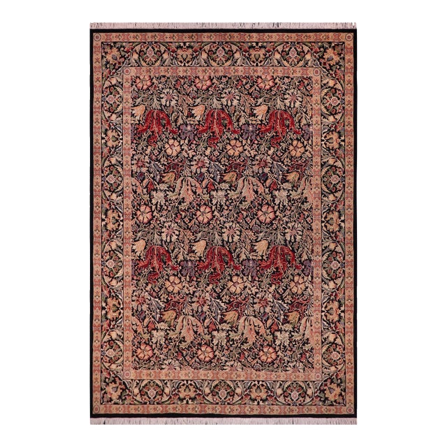 Botanical Gulshan Ayub Pak-Persian Black/Black Wool Rug - 9'0'' X 12'2'' For Sale
