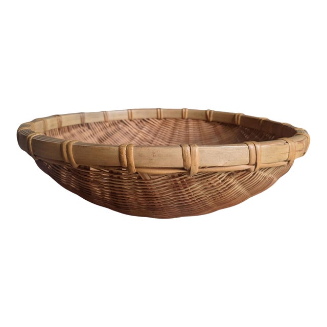 Mid 20th Century Split Reed Winnowing Basket Bowl For Sale
