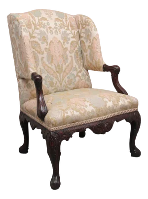Antique Carved Mahogany Library Armchair in the Chippendale Style, 1880