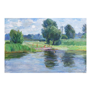 1970s Impressionism River Landscape Painting, Original Ukrainian Art 50-73,5