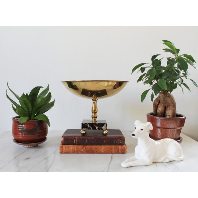 Vintage brass bowl on a Italian fine marble pedestal base. Makers mark on base. Minor age wear.