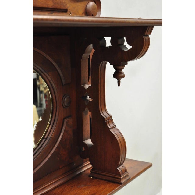 Antique Eastlake Victorian Carved Walnut Oval Mirror Sideboard Backsplash Shelf For Sale - Image 9 of 18