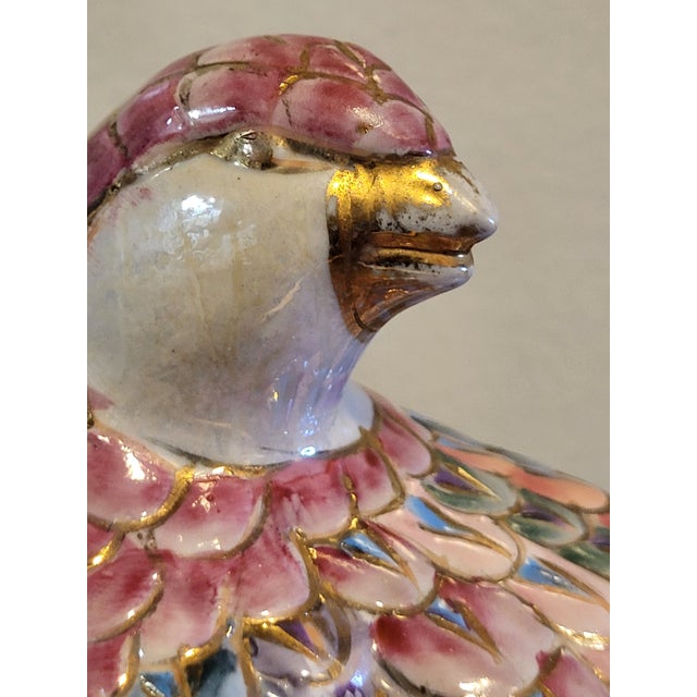 Vintage Toyo Floral Quail Figurine Porcelain Partridge Bird 14k Gold Guild 60s For Sale In San Francisco - Image 6 of 10