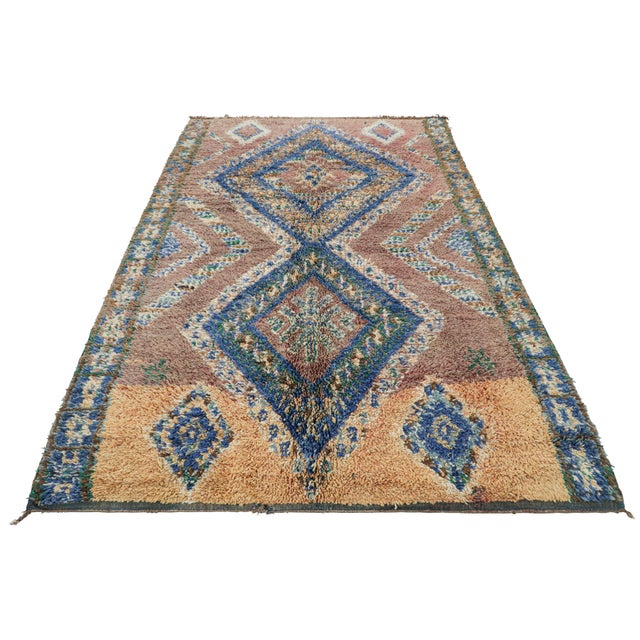 1950s Vintage Moroccan Runner Rug, Blue & Brown With Geometric Patterns - Rug & Kilim For Sale - Image 5 of 7