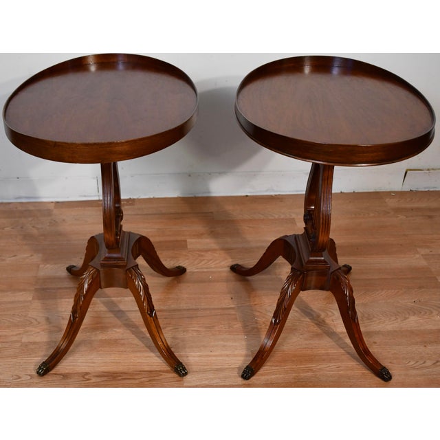 1940s Mersman Duncan Phyfe Style Mahogany Lyre Base Pair of Side Tables / End Tables For Sale - Image 10 of 15