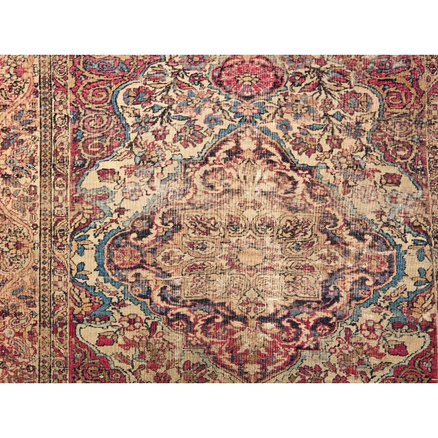 19th Century Persian Kerman Lavar Rug, Hand-Knotted Wool, Floral Pattern, Ivory & Red, 4x5 For Sale - Image 4 of 18