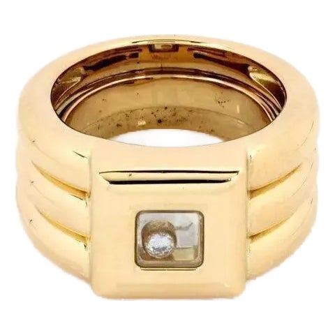 Chopard Happy Diamond 18k Yellow Gold Square Top Rib Band Ring, Size 6 ...