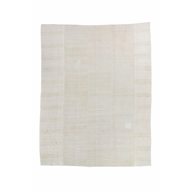 1970s Vintage Hemp Striped Off-White Handwoven Kilim Rug - 9’9” X 12’6” For Sale - Image 11 of 11