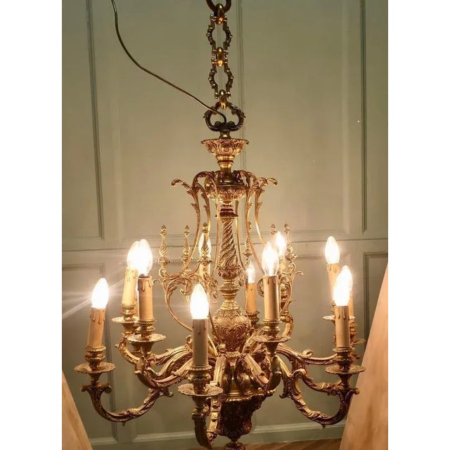 Metal French Gilded Brass 12-Branch 2-Tier Chandelier For Sale - Image 7 of 8