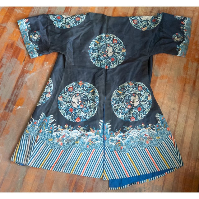 Black 19th Century Chinese Fine Silk Embroidered Dark Blue or Black Informal Robe For Sale - Image 8 of 17