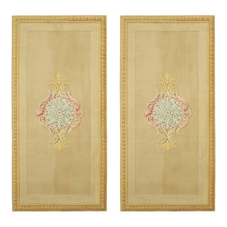 Antique Aubusson Runner Rug in Gold With Floral Medallion | Rug & Kilim For Sale