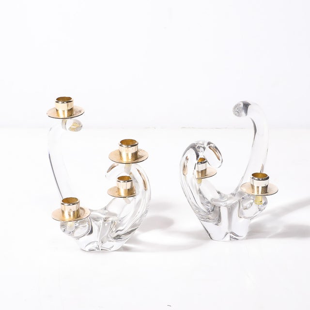 Pair of Mid-Century Amorphic Candelabra in Crystal and Brass Signed Schneider For Sale - Image 10 of 11