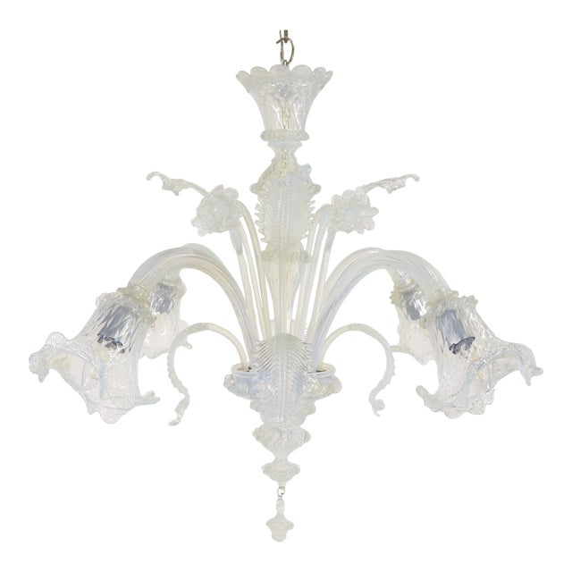 Vintage Baroque Style Four Arm Opaline Murano Chandelier For Sale