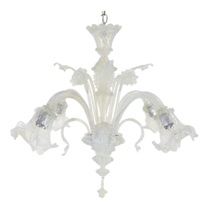 Vintage Baroque Style Four Arm Opaline Murano Chandelier