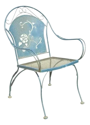 Mid 20th Century Wrought Iron Pierced Rose Garden Patio Dining Chair