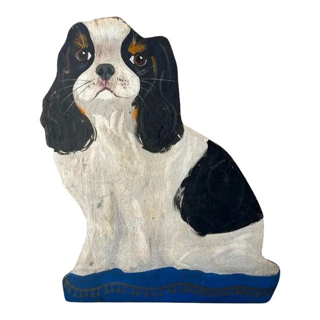 Hand Painted Dog on Board Signed & Dated For Sale