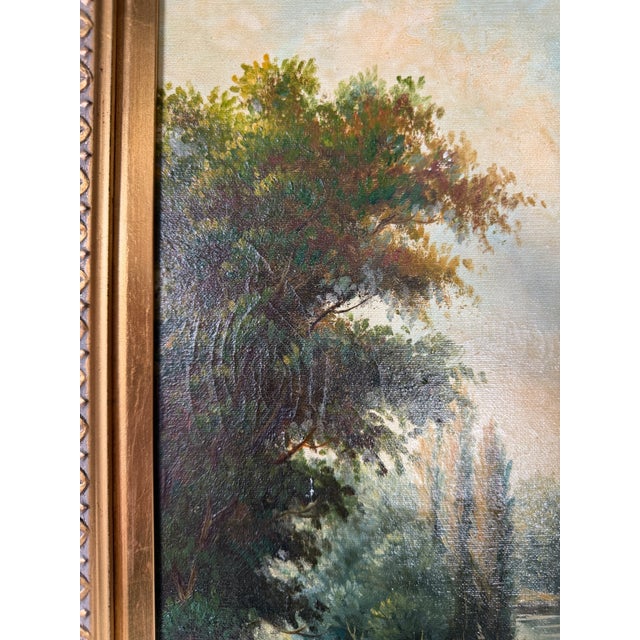 Vintage European Countryside River Landscape Oil Painting on Canvas – Framed For Sale - Image 11 of 17