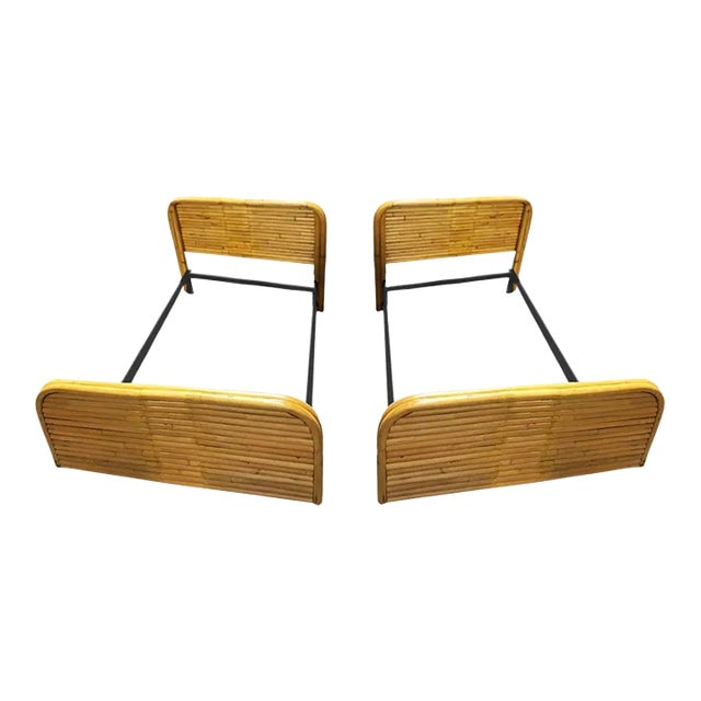 Pair of Mid-Century Restored 1948 Stacked Rattan Bed Twin - Bed Frames Only For Sale